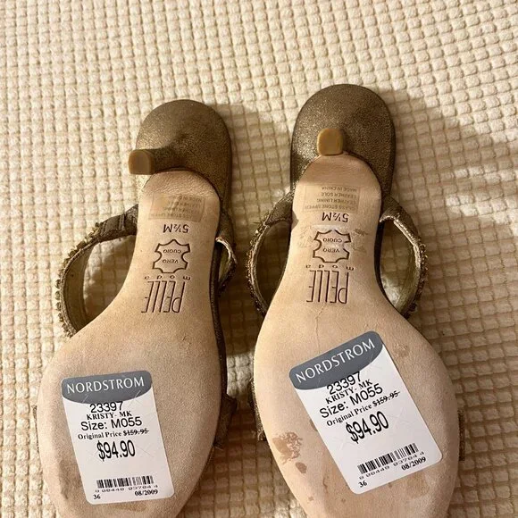 Pelle Moda Gold Bronze Metallic Slide Pump Sandal Size SZ 5.5 - Picture 3 of 4